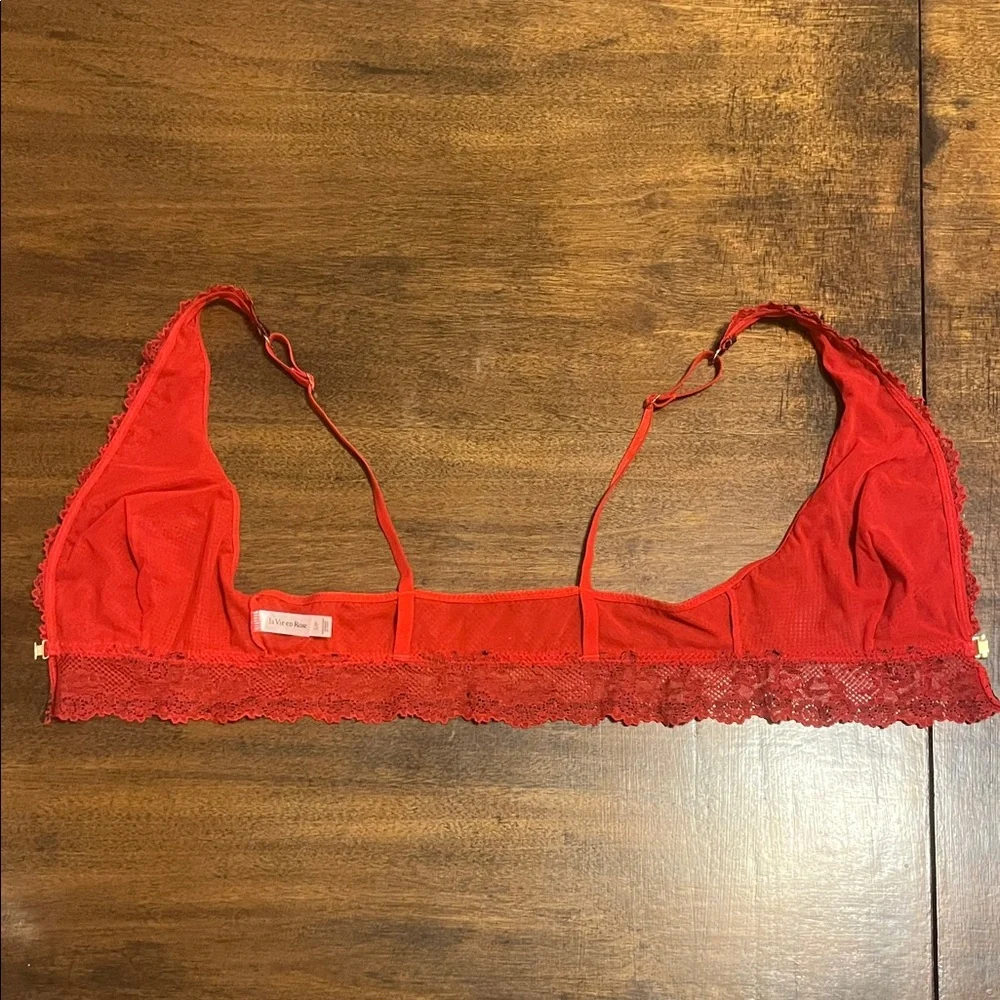 La Vie En Rose Semi-Sheer Red and Black Lace Bralette - Picture 5 of 10